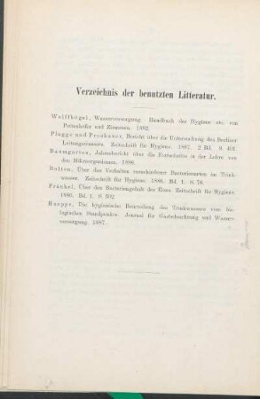 Verzeichnis der benutzen Litteratur.