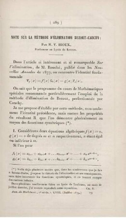 Note sur la méthode d'élimination Bezout-Cauchy.
