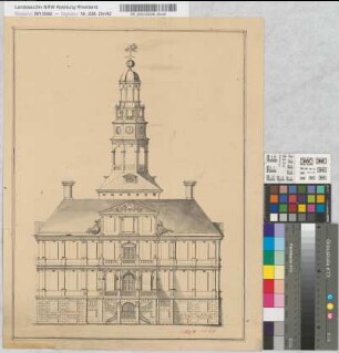 Entwurf einer Kirche. Z.T. kolorierte Probezeichnungen des Zimmerers Cornel Bücken aus Haaren. Ansichten