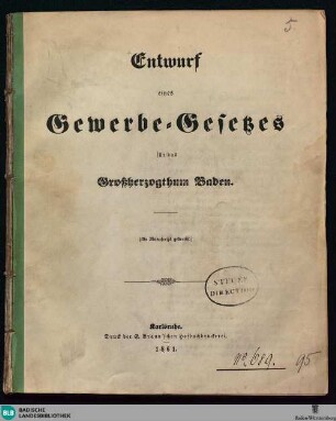 Entwurf eines Gewerbe-Gesetzes für das Großherzogthum Baden