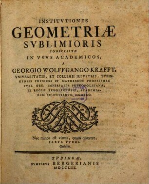 Institvtiones Geometricæ Svblimiores Conscriptæ In Vsvs Academicos
