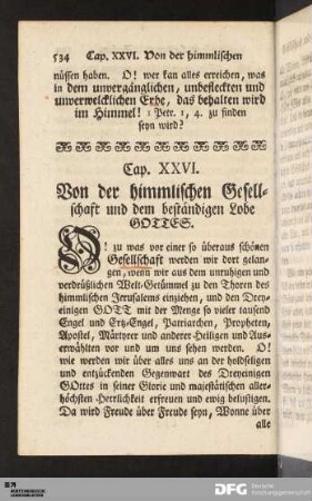 Cap. XXVI. Von der himmlischen Gesellschaft und dem beständigen Lobe GOTTES.