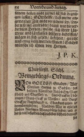 Churfürstl. Sächs. Weingebürgs-Ordnung.