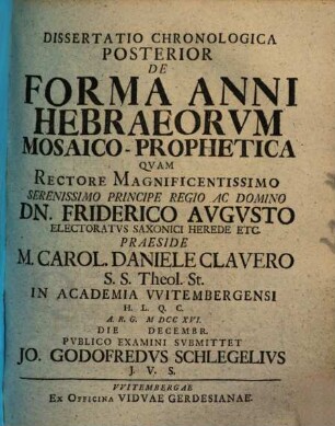 Dissertatio chronologica posterior de forma anni Hebraeorum patriarchali