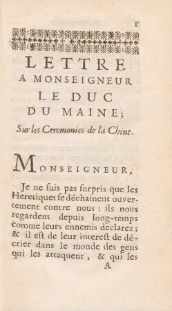 Lettre a monseigneur Le Duc du Maine
