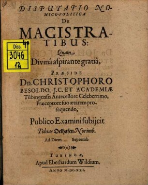 Disp. ... de magistratibus