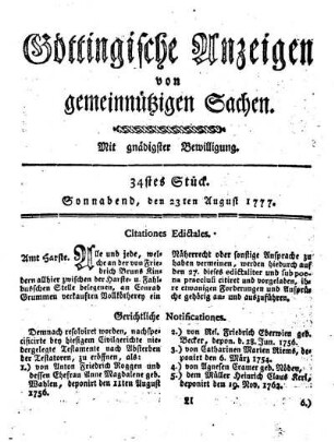 34stes Stück. Sonnabend, den 23ten August 1777.