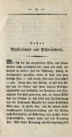 Ueber Mysticismus und Schwärmerei.