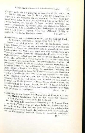 195-196 [Rezension] Grabmann, Martin, Einführung in die Summa Theologiae des heiligen Thomas von Aquin