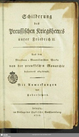 Schilderung des Preussischen Kriegsheeres unter Friedrich II.