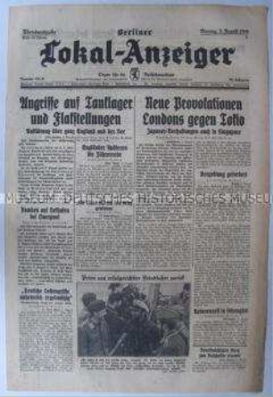 Tageszeitung "Berliner Lokal-Anzeiger" u.a. über den See- und Luftkrieg gegen Großbritannien
