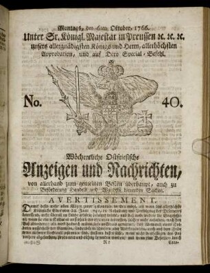 No. 40. Montags, den 6ten Oktober, 1766.