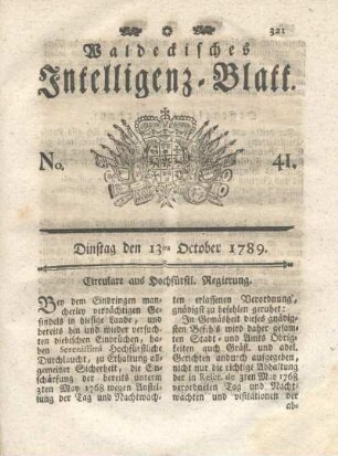 No. 41, Dinstag den 13ten October 1789