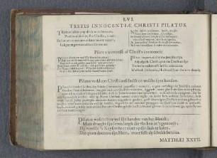 LVI. Testis innocentiae Christi Pilatus. Pilate a wittnesse of Christ's innocencie. Pilatus verklaert Christi onschuldt en wascht sijne handen.
