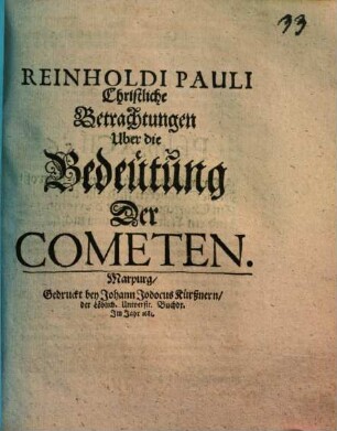 Christliche Betrachtungen über die Bedeutung der Cometen