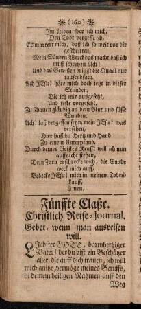 Fünffte Claße. Christlich Reise-Journal
