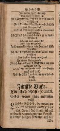 Fünffte Claße. Christlich Reise-Journal