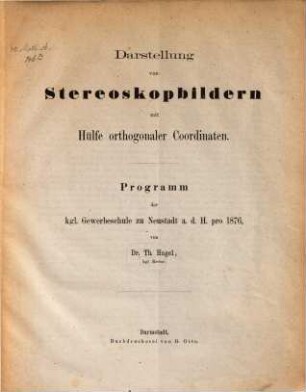 Darstellung von Stereoskopbildern mit Hülfe orthogonaler Coordinaten