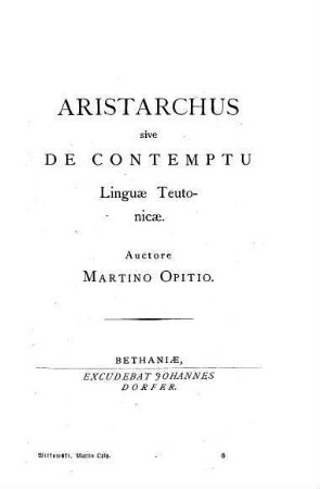 Aristarchus sive de contemptu linguae teutonicae