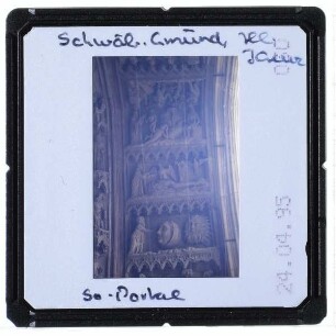 Schwäbisch Gmünd, Heilig-Kreuz-Münster : Südportal am Chor (Südost-Portal), Ausschnitt aus Gewändereliefs, Schöpfungsszenen