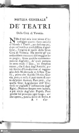 Notizia Generale De' Teatri Della Città di Venezia