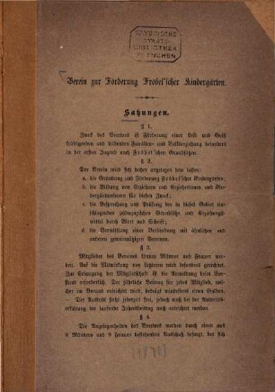 Satzungen : Verein zur Förderung Fröbel'scher Kindergärten. [Kopftitel.]
