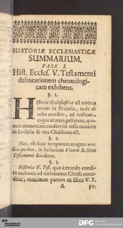 Pars I. Hist. Eccl. V. Testamenti delineationem chronologicam exhibens.