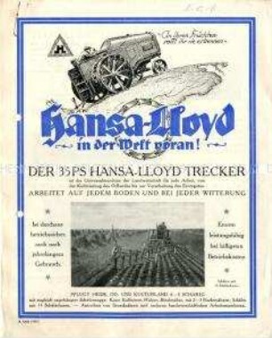 "An ihren Früchten solltihr sie erkennen" / Hansa-Lloyd in der Welt voran! / Der 35 PS Hansa-Lloyd Trecker