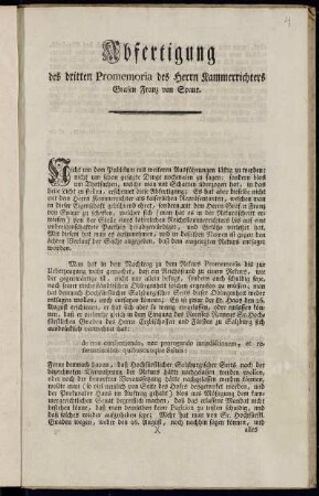 Abfertigung des dritten Promemoria des Herrn Kammerrichters Grafen Franz von Spaur