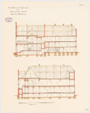 Amtsgericht und Gefängnis, Forst: Längsschnitt, Querschnitt 1:100
