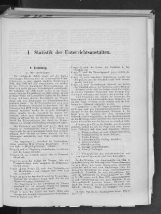 I. Statistik der Unterrichtsanstalten.