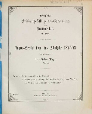 Jahres-Bericht : über das Schuljahr ..., 1877/78