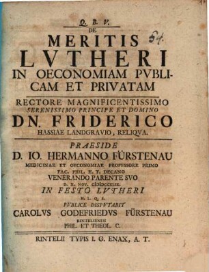 De meritis Lutheri in oeconomiam publicam et privatam