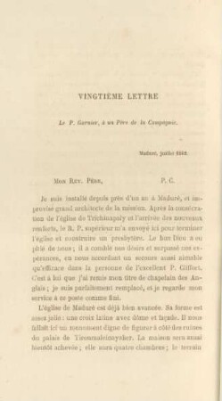 Vingtième lettre. Le P. Garnier, à un Père de la compagnie