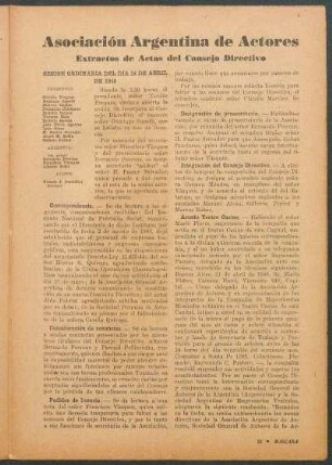 Asociación argentina de actores : Extractos de actas del consejo directivo