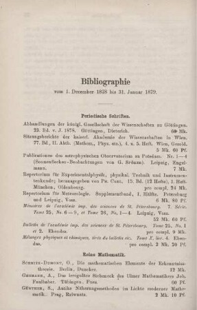 Bibliographie vom 1. Dezember 1878 vus 31. Januar.