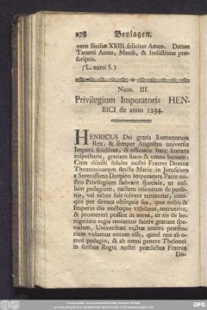 Num. III. Privilegium Imperatoris Henrici de anno 1234.