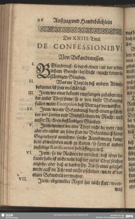 Der XXIII. Titul. Von Bekandtnussen