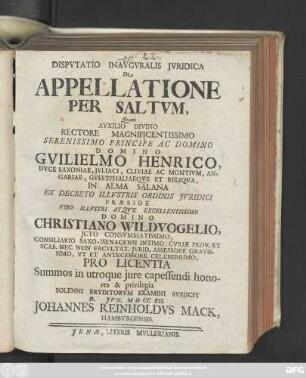 Dispvtatio Inavgvralis Jvridica De Appellatione Per Saltvm