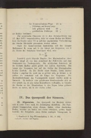 IV. Das Querprofil der Strassen.