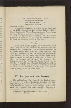 IV. Das Querprofil der Strassen.