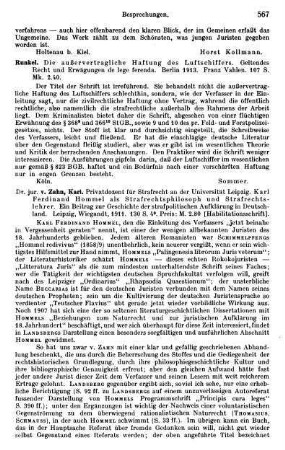 567, Runkel. Die außervertragliche Haftung des Luftschiffers. Geltendes Recht und Erwägungen de lege ferenda. 1913