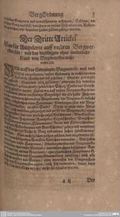 Der Driatte Artickel. Was für Amtptleue auff unseren Bergwercken sein/ und das sieselbigen ohne sonderliche Laube von Bergwercken nicht reisen sol.