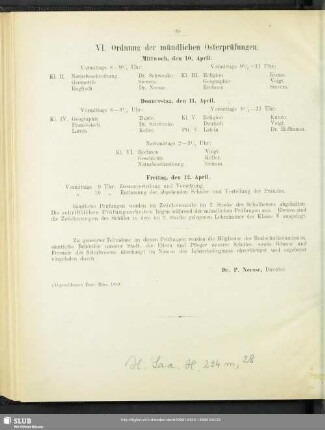 VI. Ordnung der mündlichen Osterprüfungen
