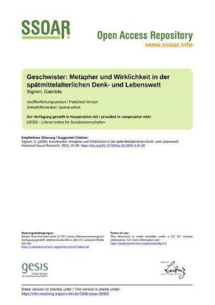 Geschwister: Metapher und Wirklichkeit in der spätmittelalterlichen Denk- und Lebenswelt