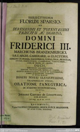 Florum sparsio, ad... Friderici III triumphales pedes