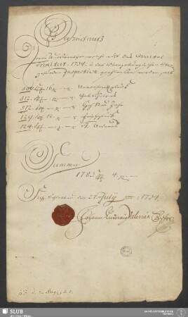Verzeichnüß Derer Außbeuthen, welche auf das Qvartal Trinitas. 1734. in der Obergebürgischen Oberzehenden Inspection geschloßen worden ... Schlettau den 27. July a[nn]o 1734 - XVII 103 4. (1734,T)