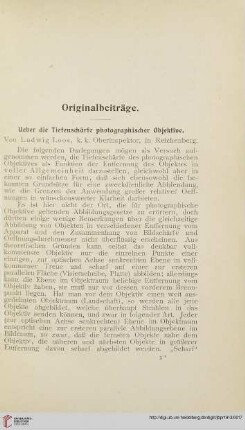 Ueber die Tiefenschärfe photographischer Objektive
