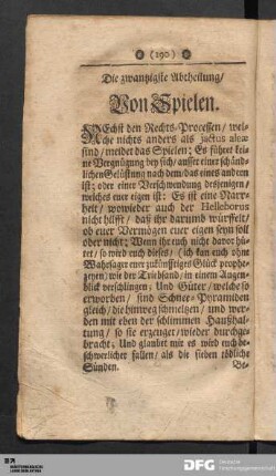 Die zwantzigste Abtheilung/ Von Spielen.
