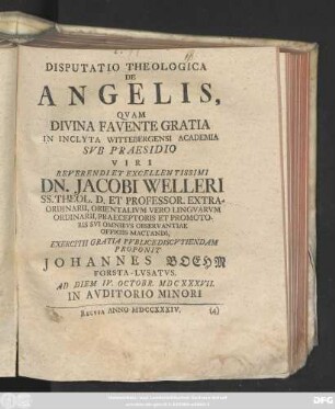 Disputatio Theologica De Angelis